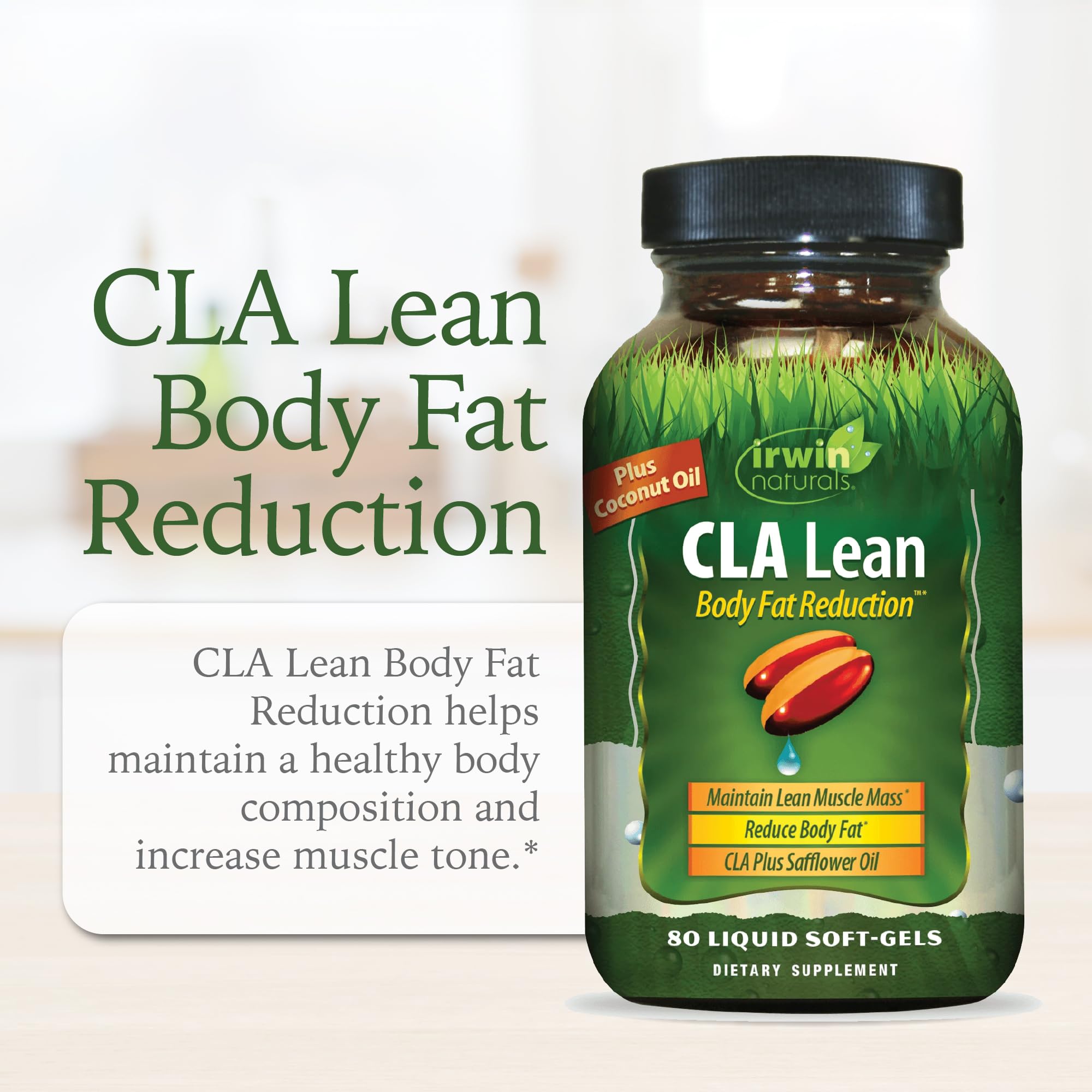 Irwin Naturals CLA Lean Body Fat Reduction bottle beside outer packaging