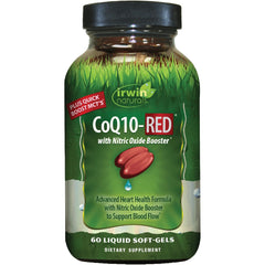 Hero image of Irwin Naturals CoQ10-RED bottle with nitric oxide booster and MCTs