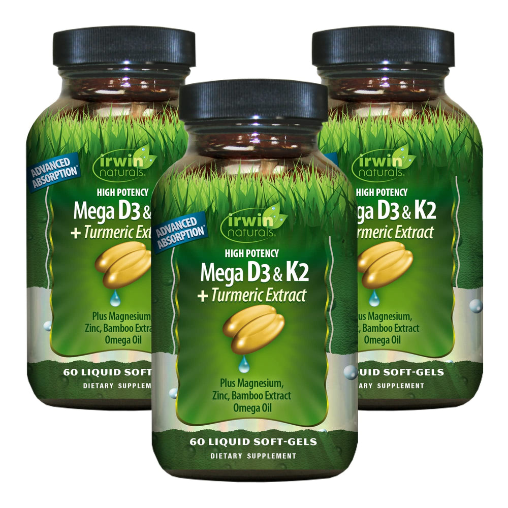 Irwin Naturals D3 & K2 Turmeric Soft-Gels bottle front view