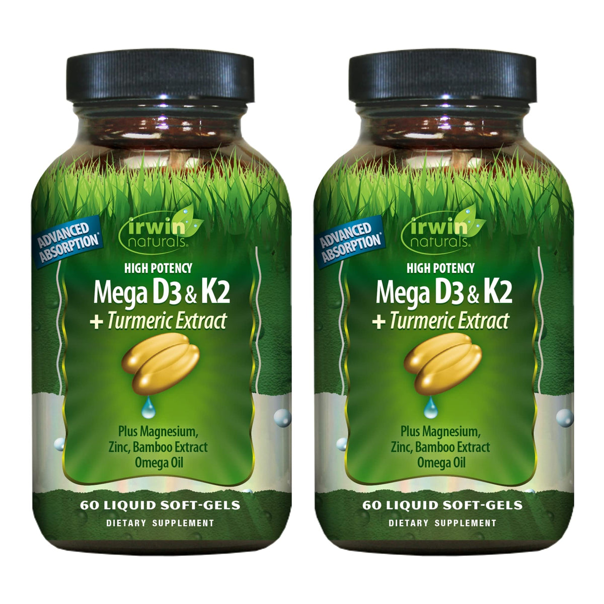 Irwin Naturals D3 K2 Turmeric softgels bottle front label