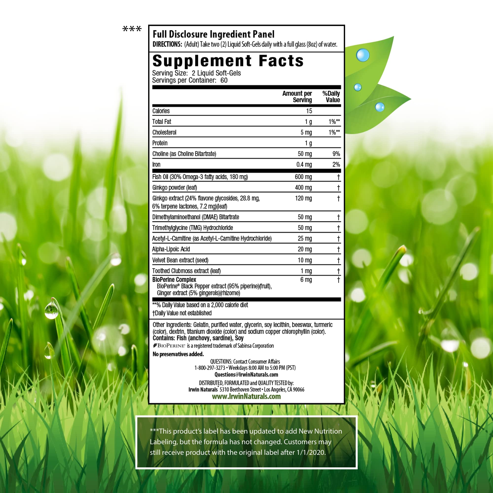 Close-up of Ginkgo Smart bottle with softgels
