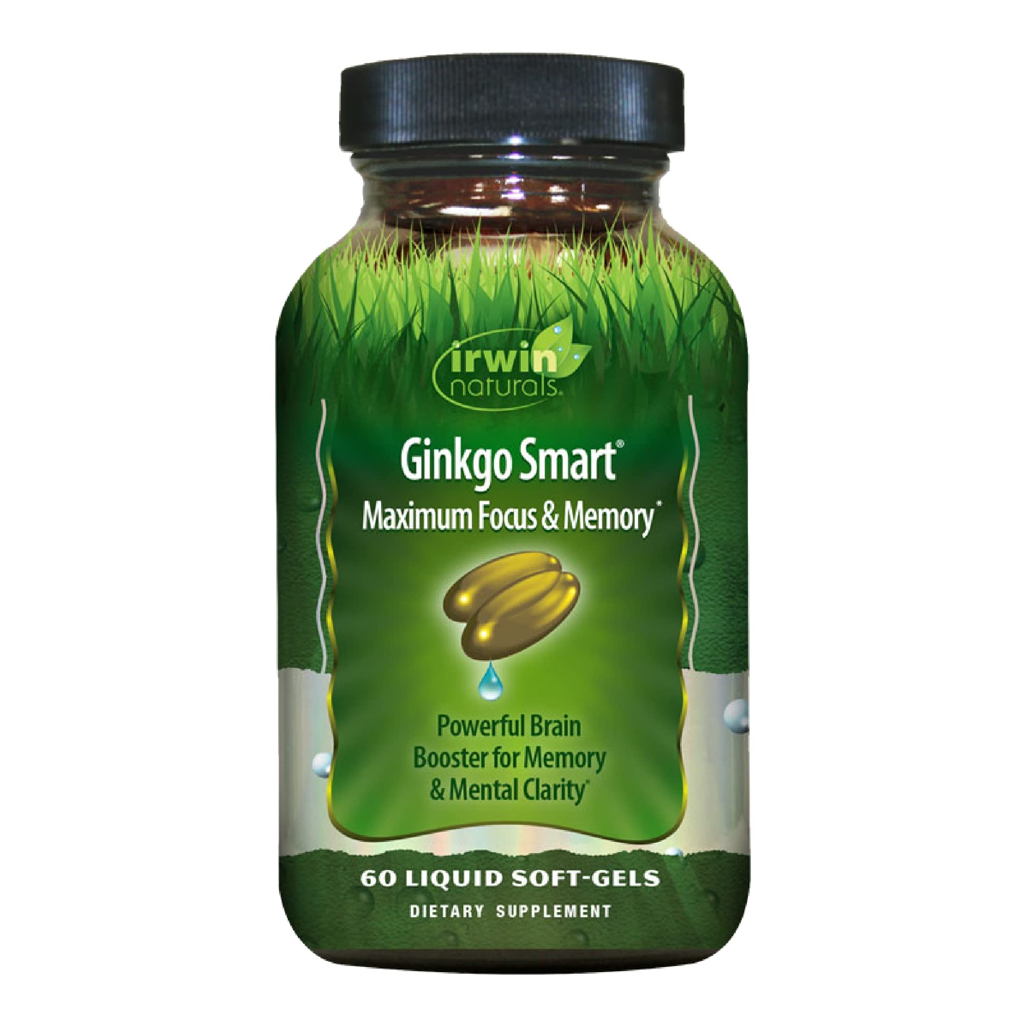 Bottle of Irwin Naturals Ginkgo Smart Nootropic Brain Booster with 60 liquid softgels