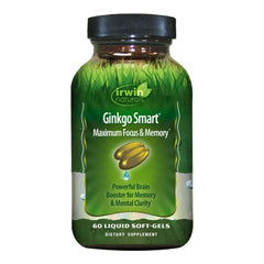 Bottle of Irwin Naturals Ginkgo Smart Nootropic Brain Booster with 60 liquid softgels