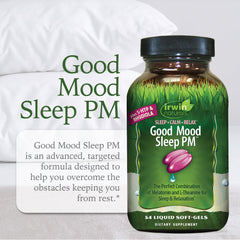 Close-up of Irwin Naturals Good Mood Sleep PM bottle