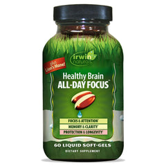 Bottle of Irwin Naturals Healthy Brain All-Day Focus 60 liquid soft-gels