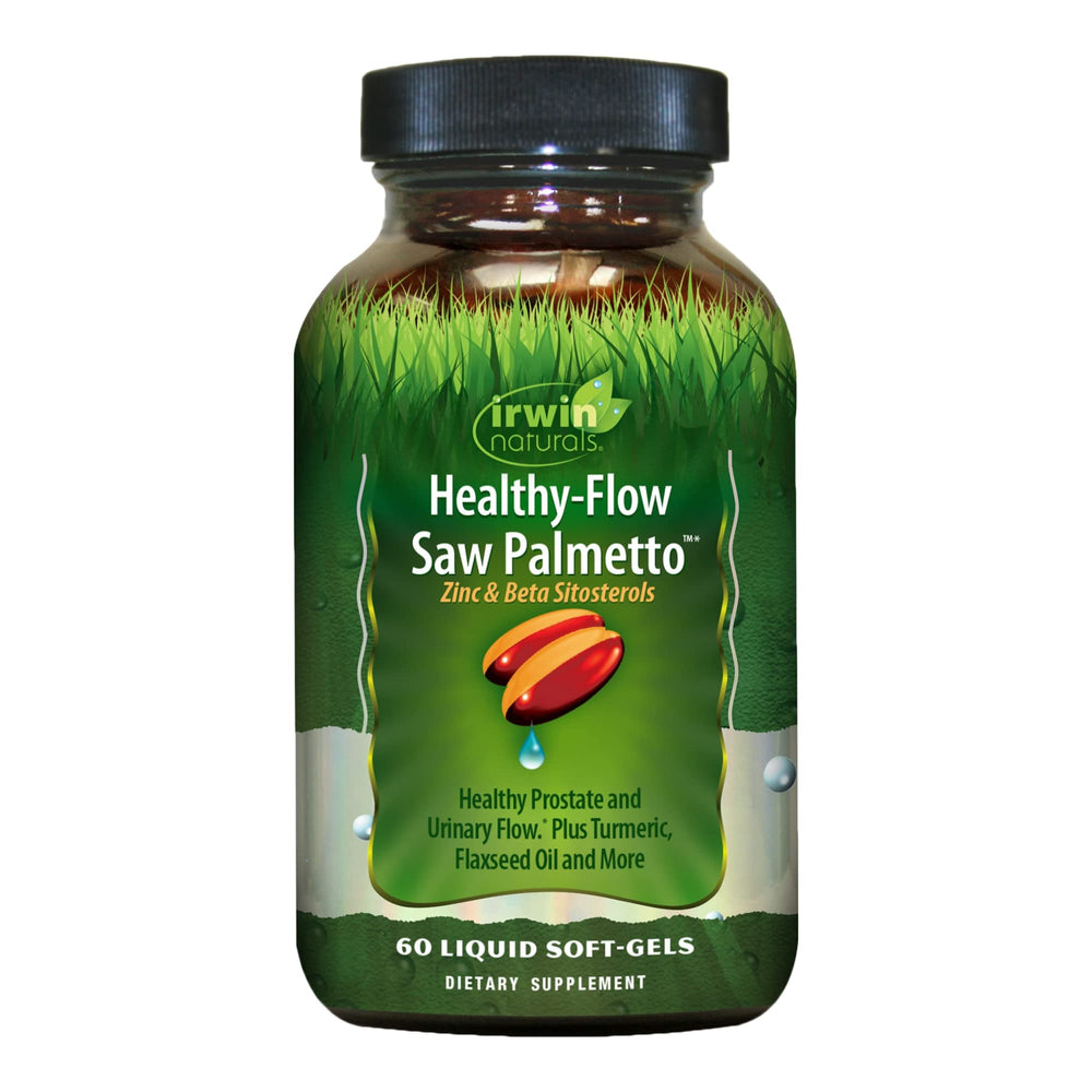 Bottle front of Irwin Naturals Healthy Flow Saw Palmetto with Zinc