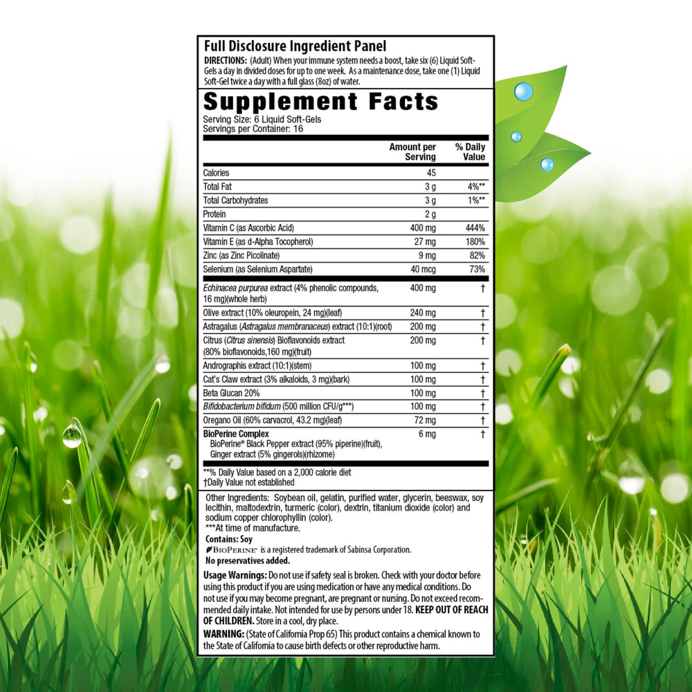 Back label with supplement facts on Immuno-Shield bottle