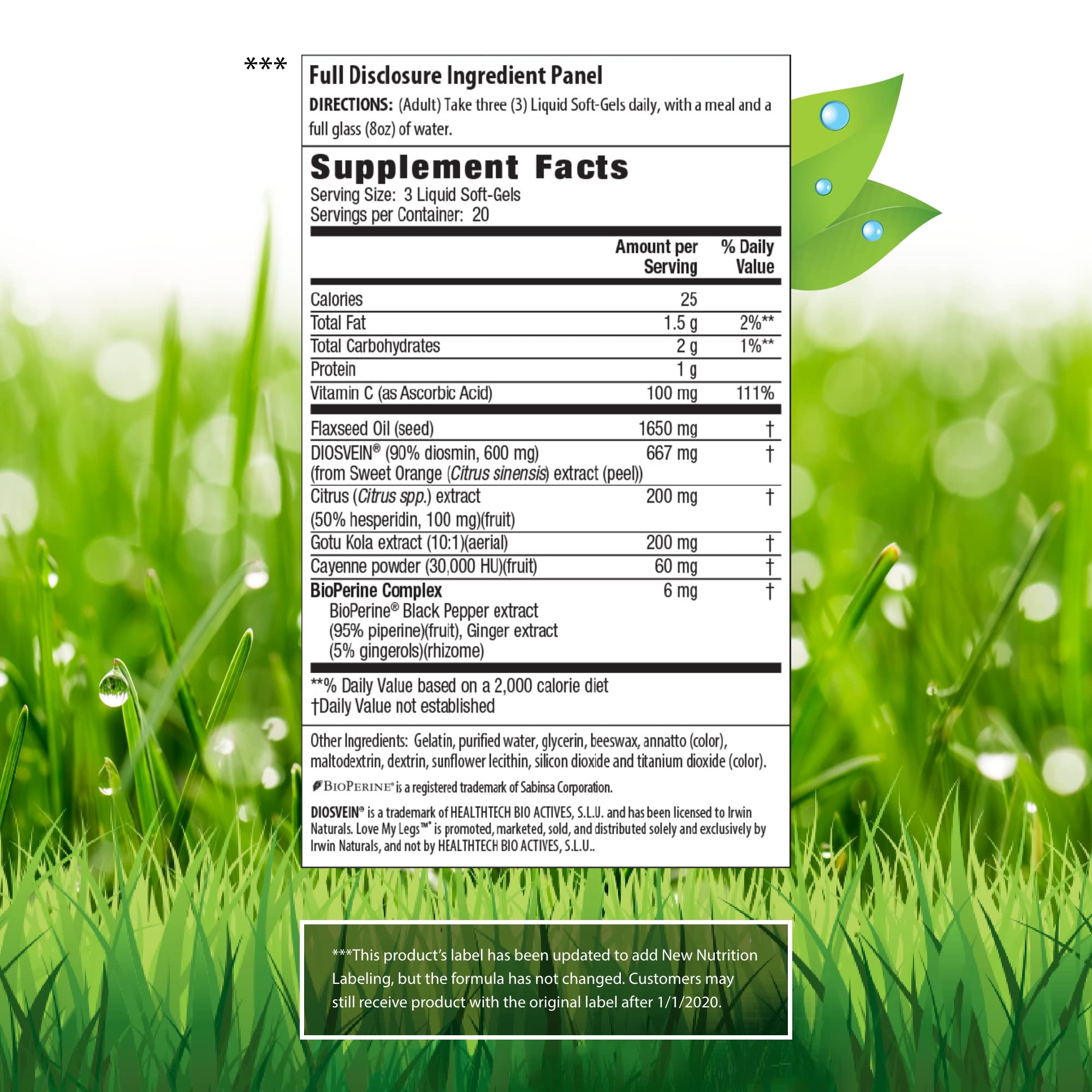 Close-up of DiosVein, hesperidin, and gotu kola ingredients