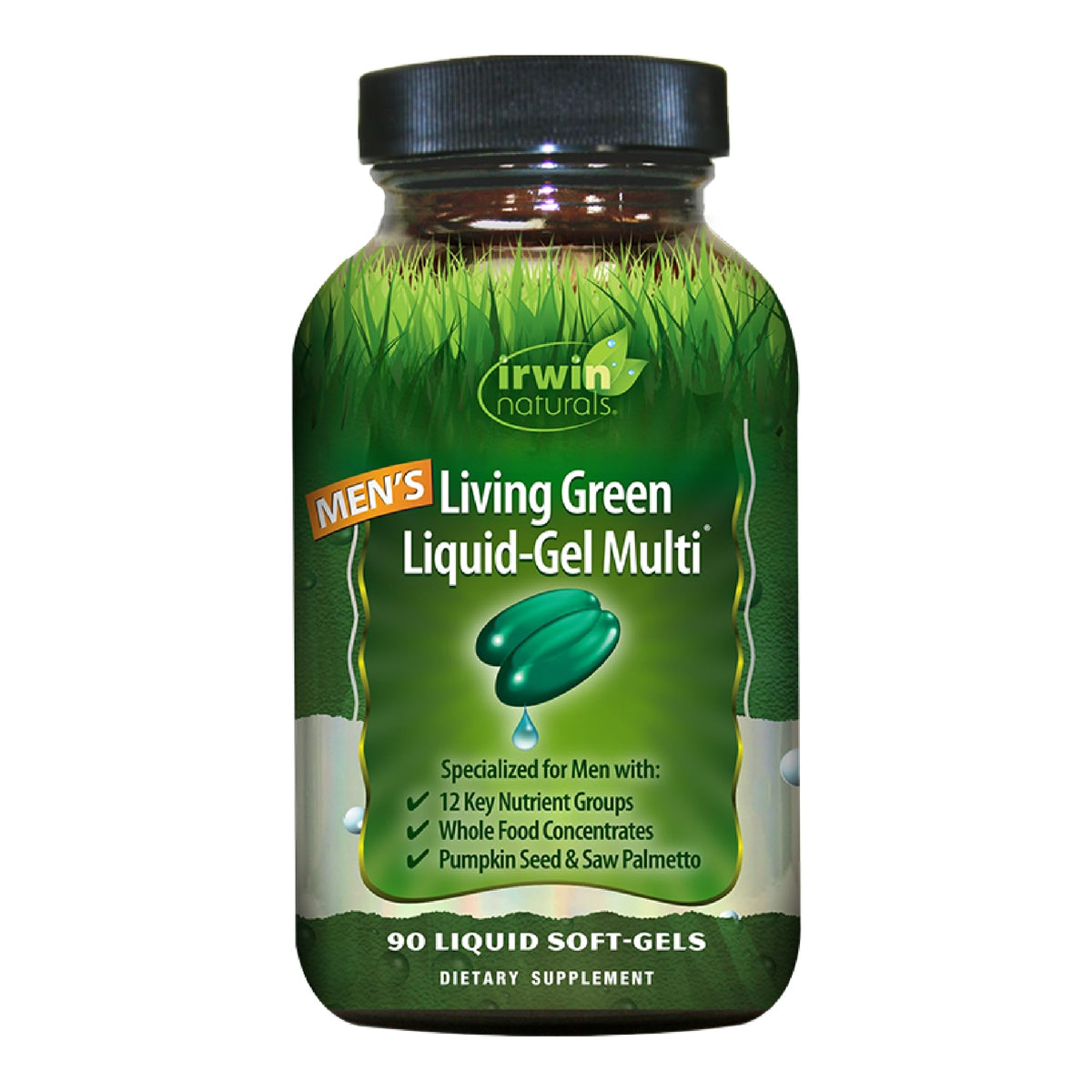 Irwin Naturals Men's Living Green Liquid-Gel Multi bottle with 90 softgels