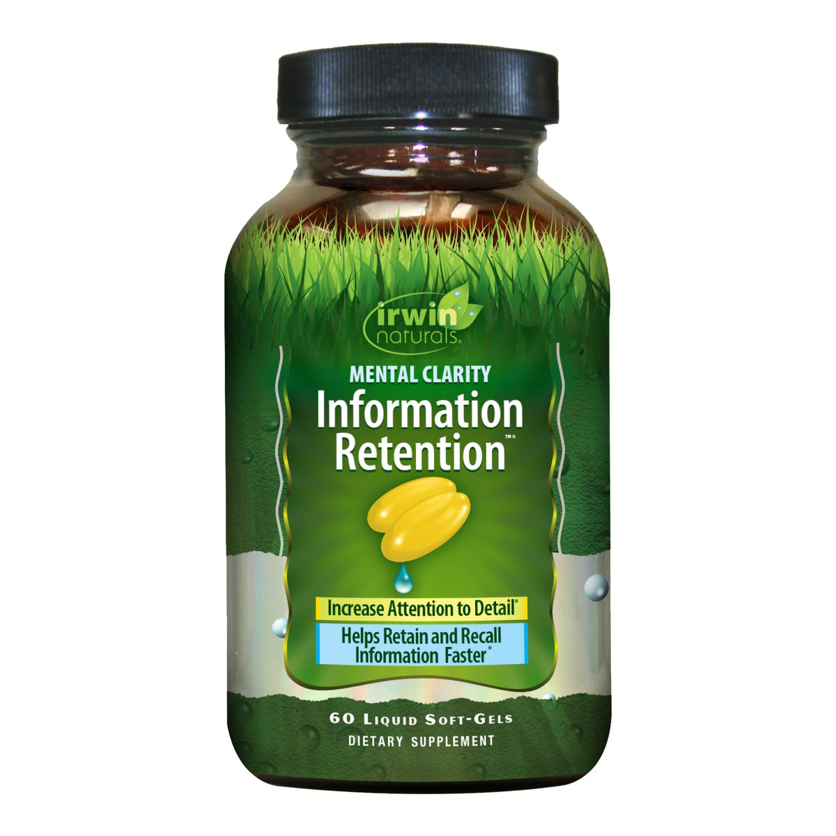 Bottle of Irwin Naturals Mental Clarity Information Retention with 60 liquid soft-gels