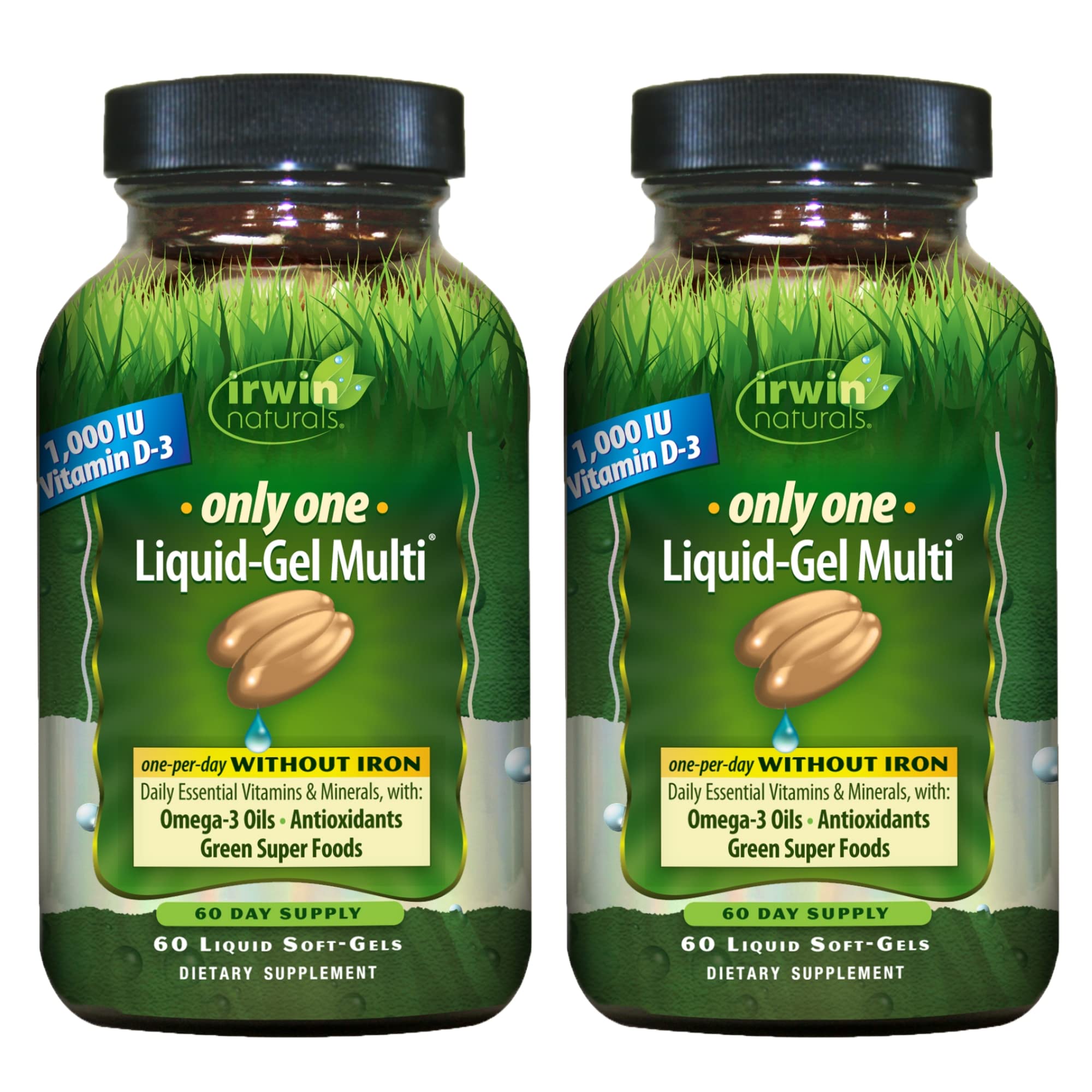 Irwin Naturals Only One Liquid-Gel Multi Without Iron bottle set of 2 x 60 softgels