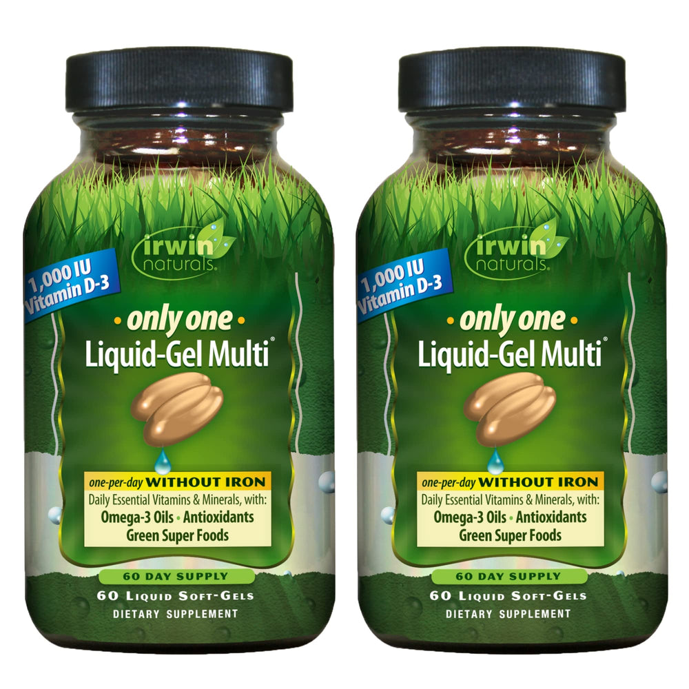 Irwin Naturals Only One Liquid-Gel Multi Without Iron bottle set of 2 x 60 softgels