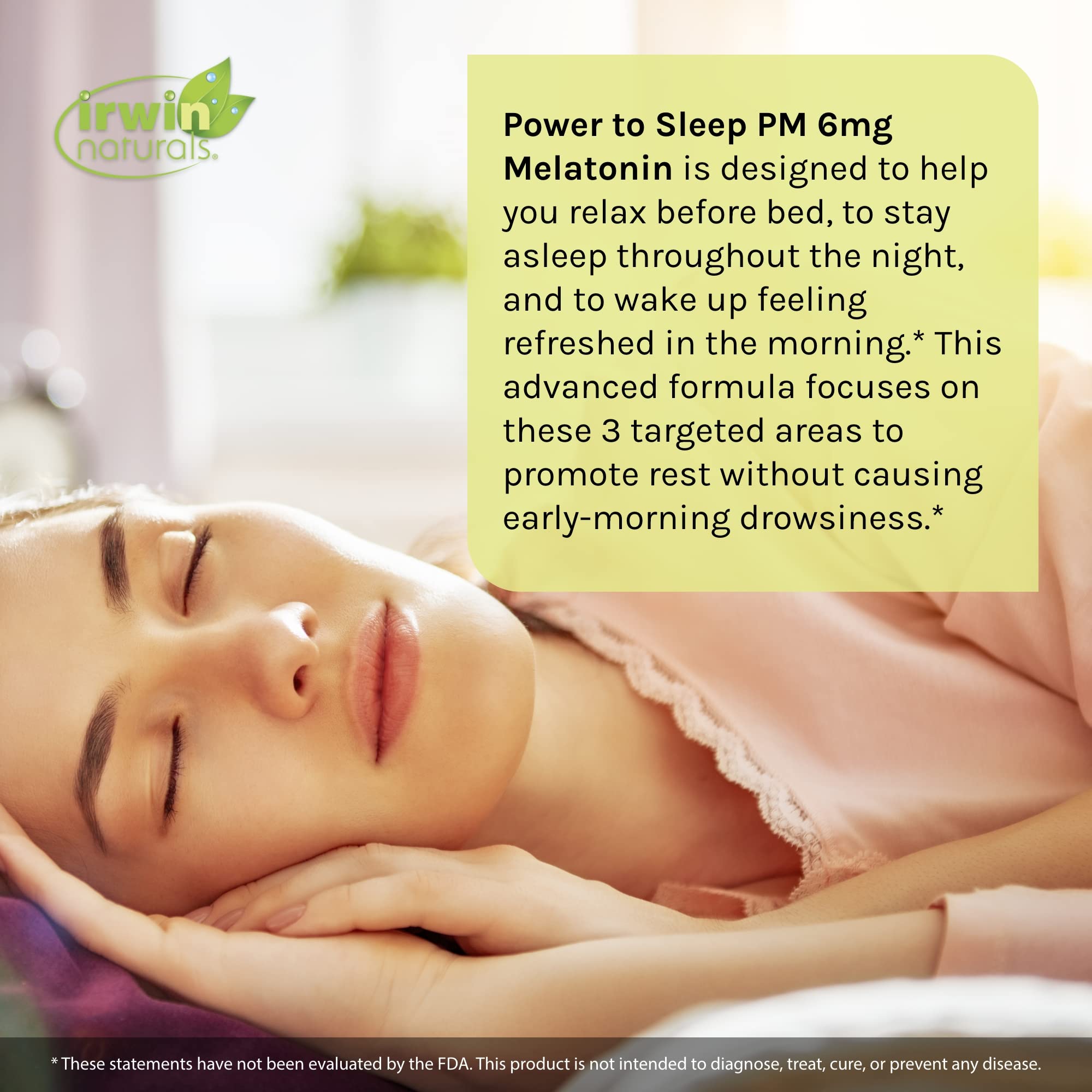 Close-up of Power to Sleep PM ingredients including melatonin and GABA