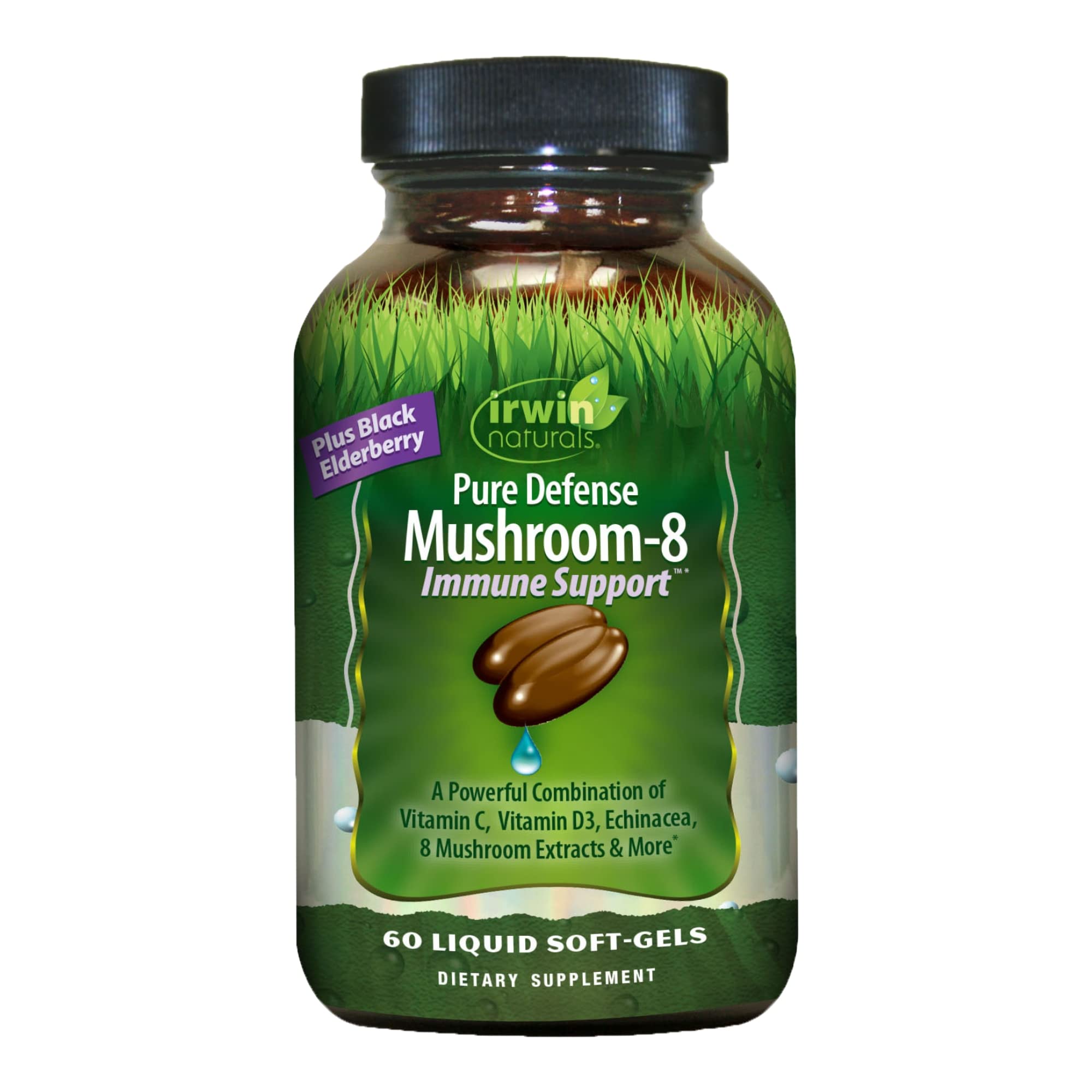 Packaging image of Irwin Naturals Pure Defense Mushroom-8 Immune Support with 60 liquid soft-gels