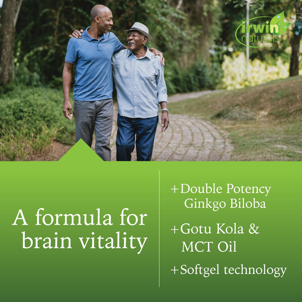 Front label showing brain health benefits and 60 softgels