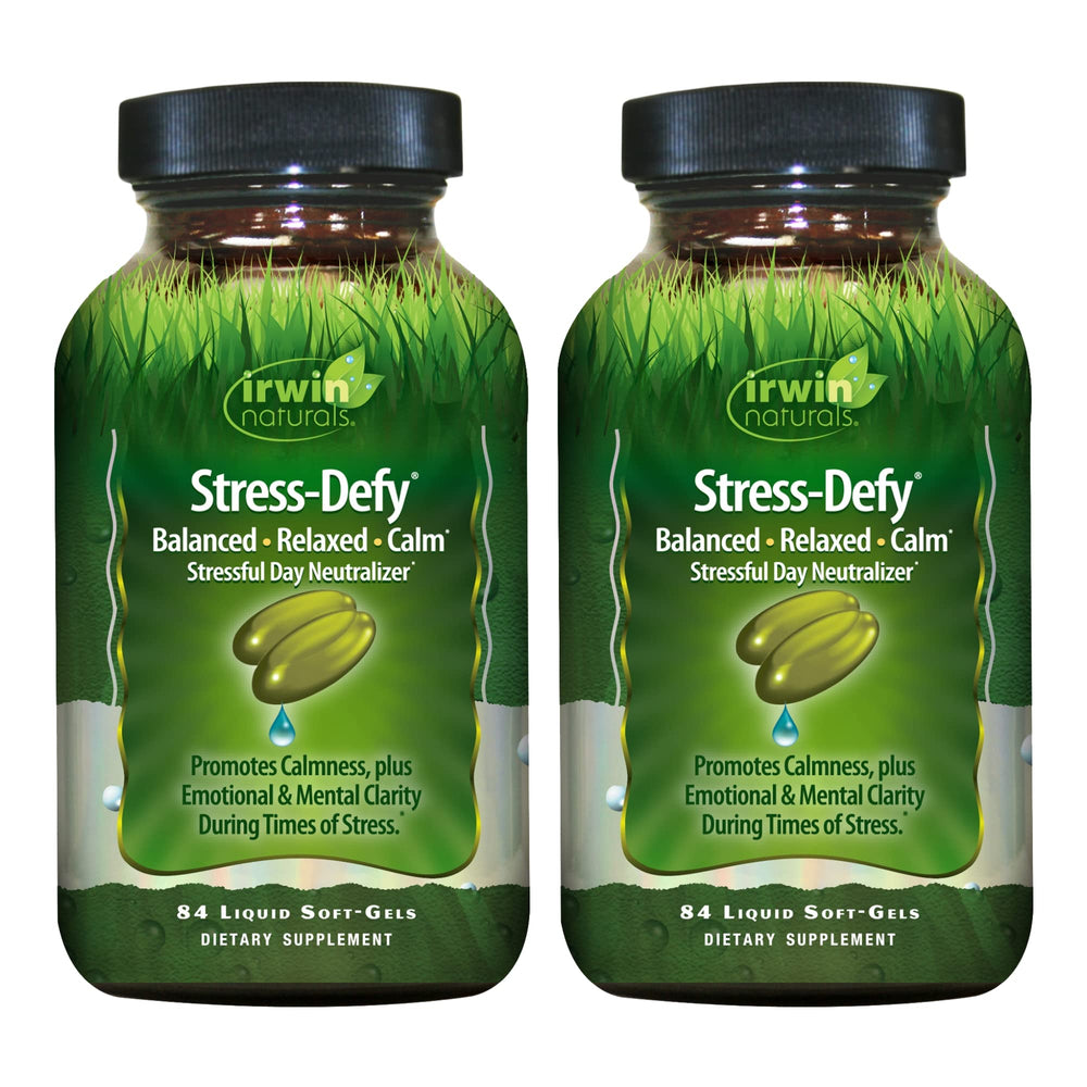 Front view of Irwin Naturals Stress-Defy 84 liquid soft-gels pack 2