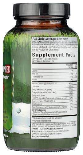 Ingredients listing featuring L-citrulline, ginkgo and Asian ginseng