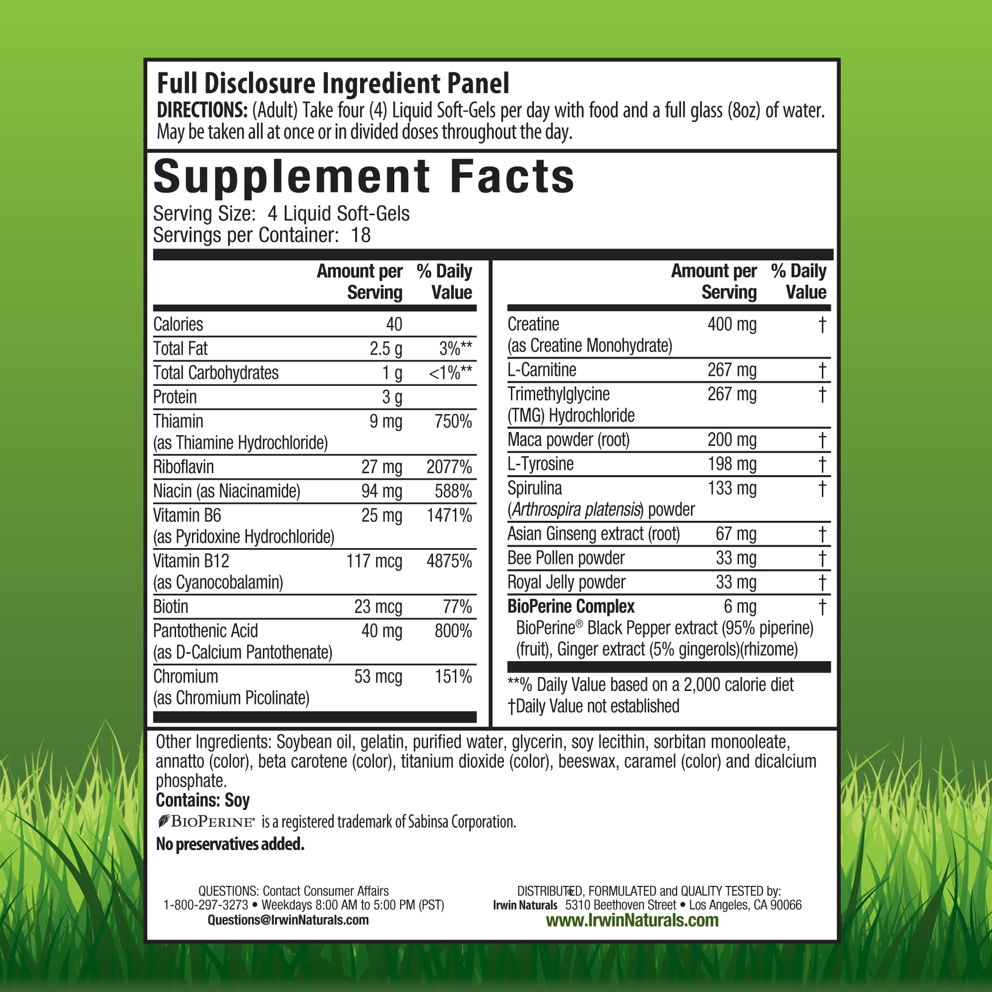 Close-up of energy blend on product label