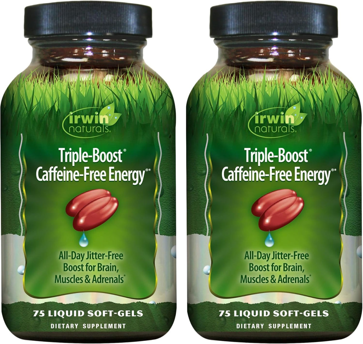 Front view of Irwin Naturals Triple-Boost Energy 2-pack bottles