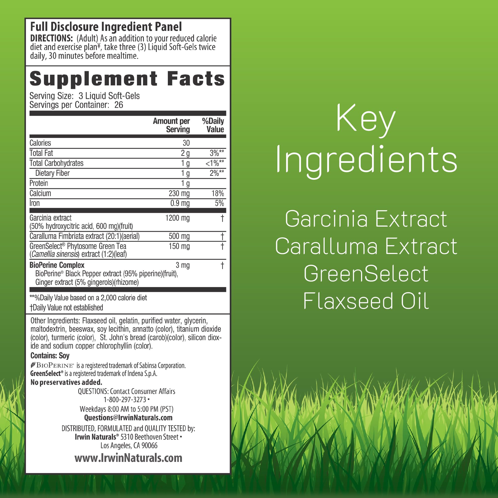 Irwin Naturals Triple-Diet liquid soft-gels pouring for easy-to-swallow delivery.