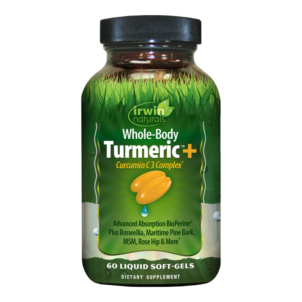 Irwin Naturals Whole-Body Turmeric+ bottle with 60 liquid softgels