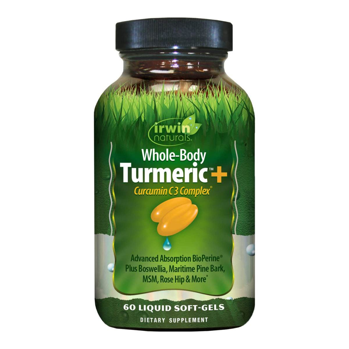 Irwin Naturals Whole-Body Turmeric+ bottle with 60 liquid softgels