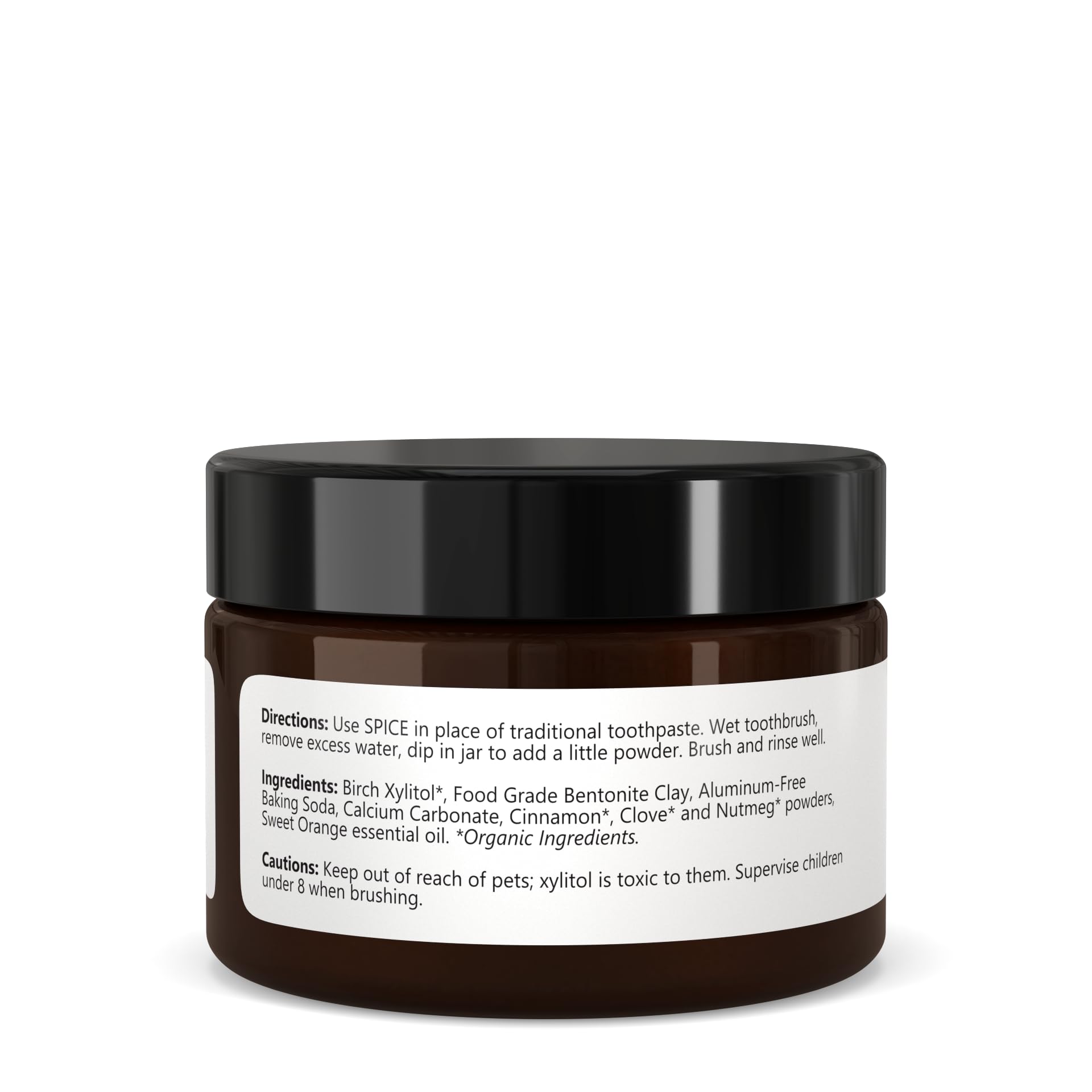 All-natural ingredients list including bentonite clay, calcium carbonate, and baking soda