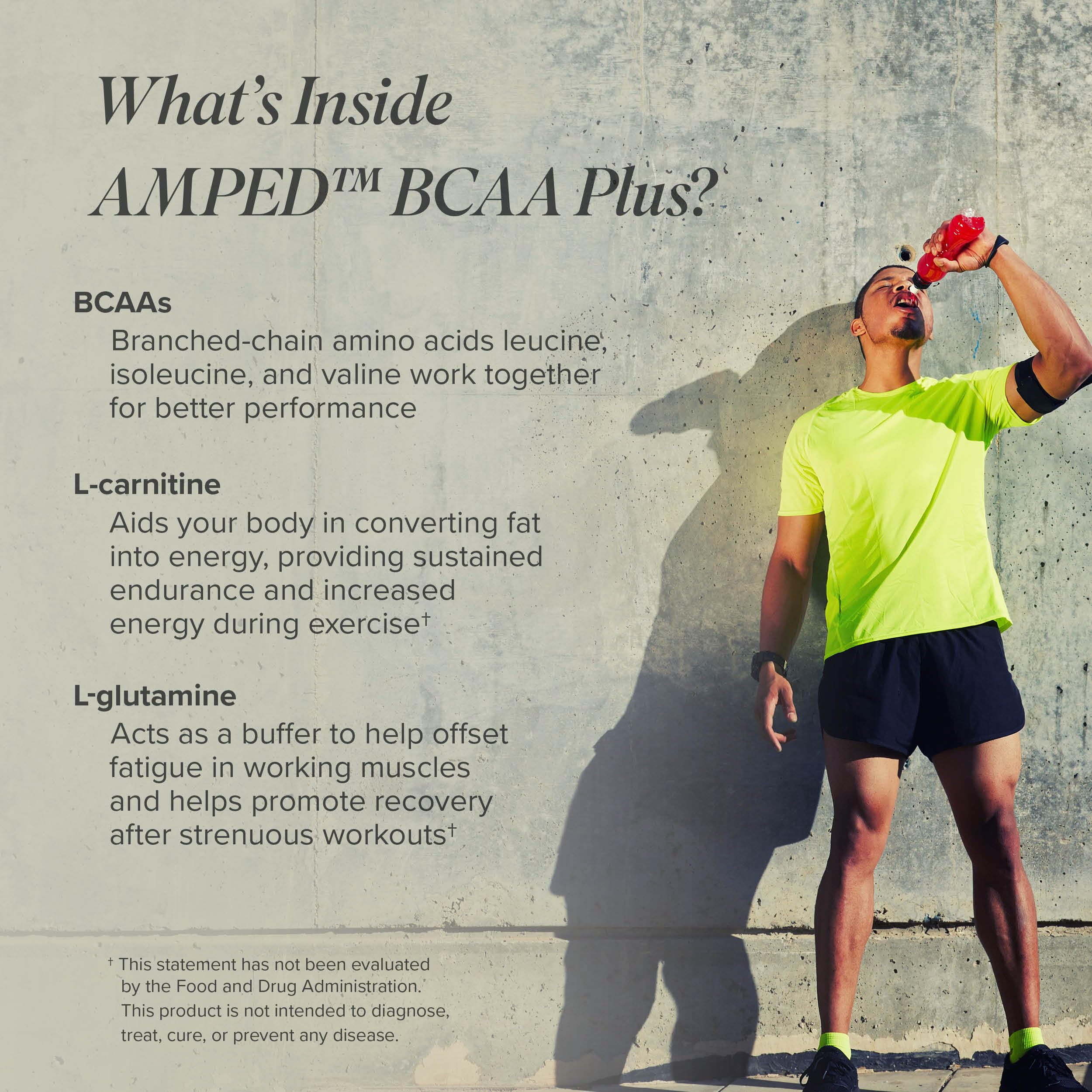 Ingredients list for AMPED BCAA Plus Raspberry Lemonade