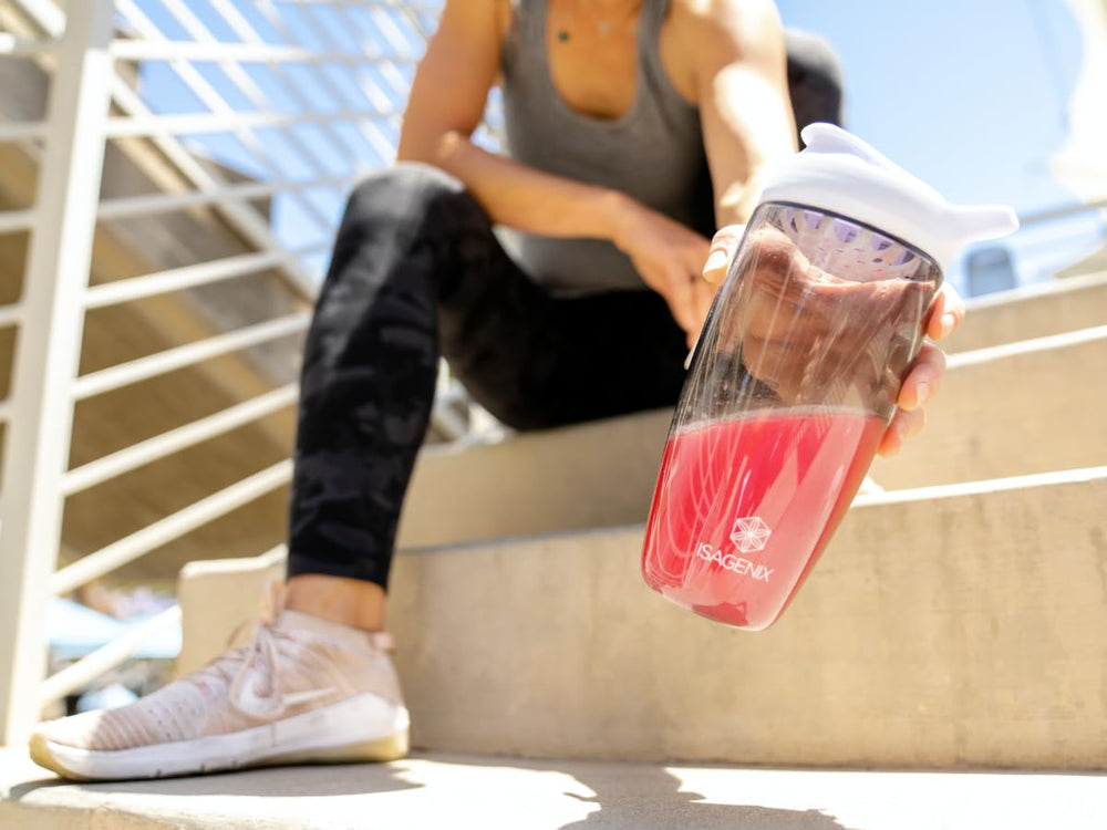 Front label of Isagenix AMPED BCAA Plus Raspberry Lemonade