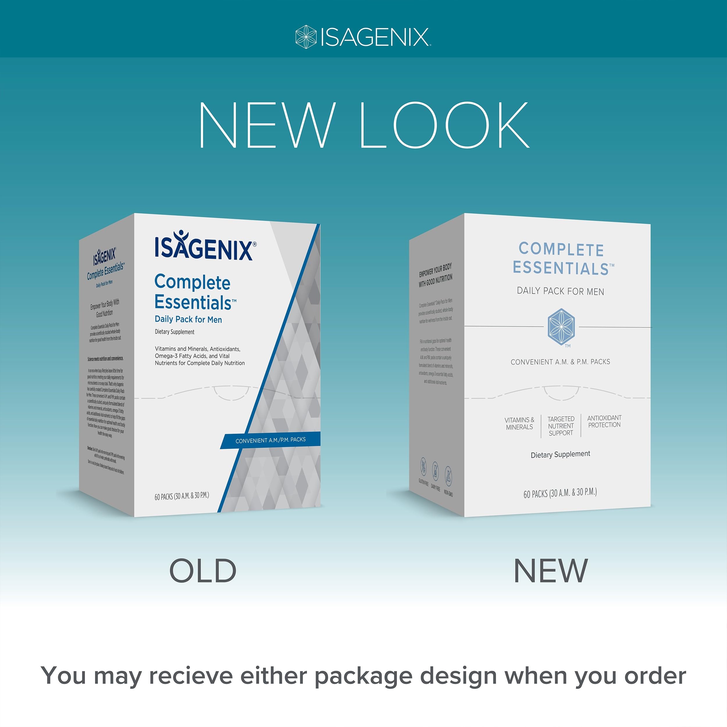 Isagenix Complete Essentials Daily Pack omega-3 softgels highlighting multitasking support for heart and brain health.