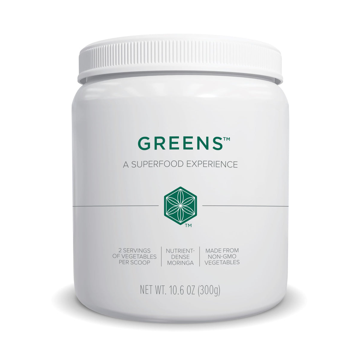 Isagenix Moringa Greens powder container with greens illustration