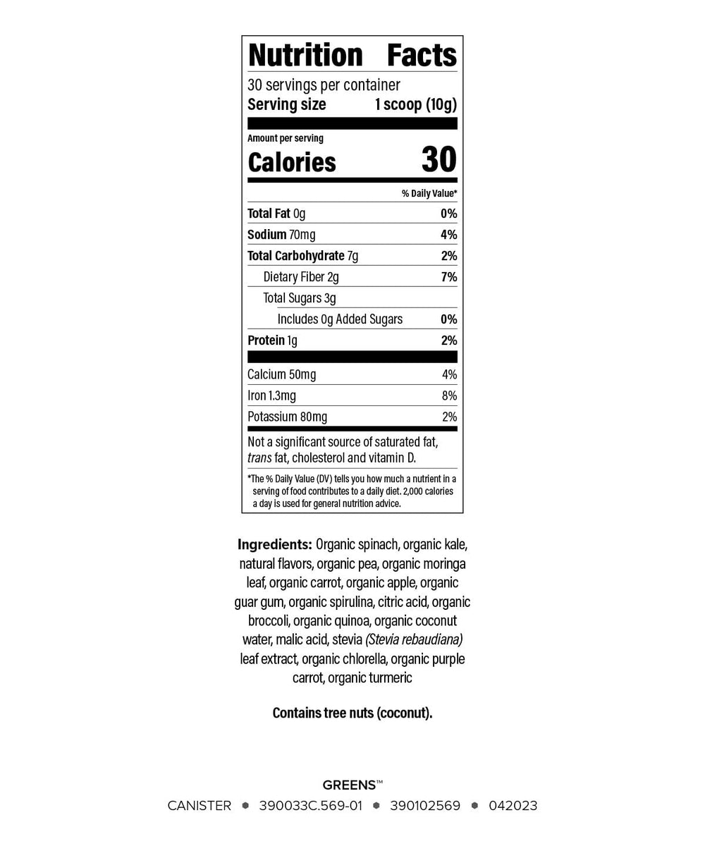 Close-up of Isagenix Moringa Greens scoop pouring powder into a glass