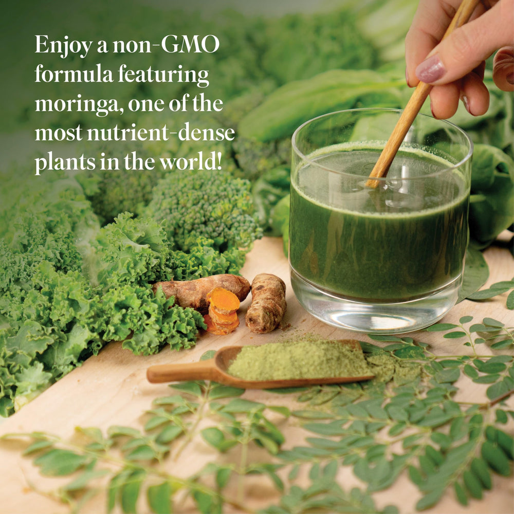 Green smoothie made with Isagenix Moringa Greens