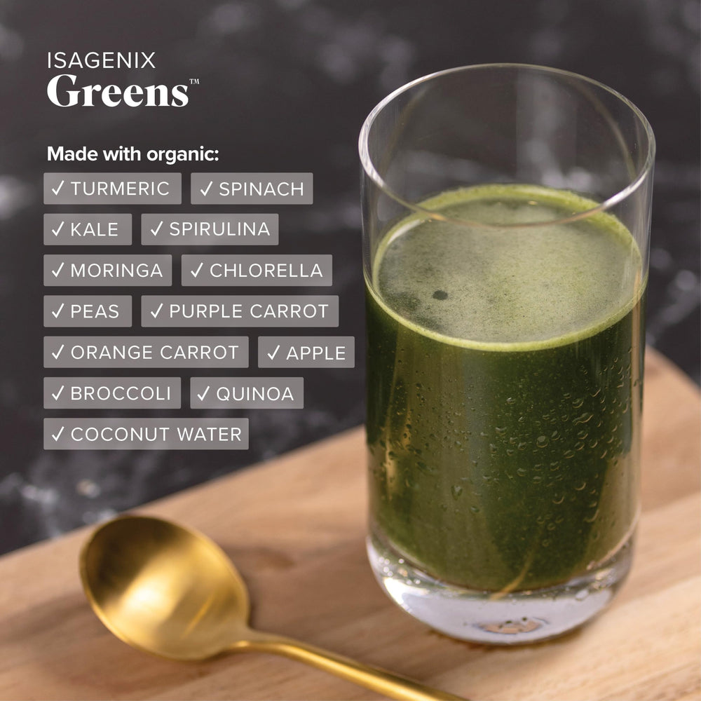 Nutrition facts label for Isagenix Moringa Greens