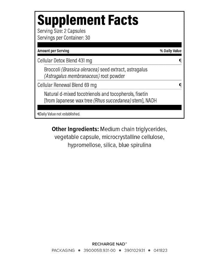 Isagenix Recharge NAD bottle label and bottle