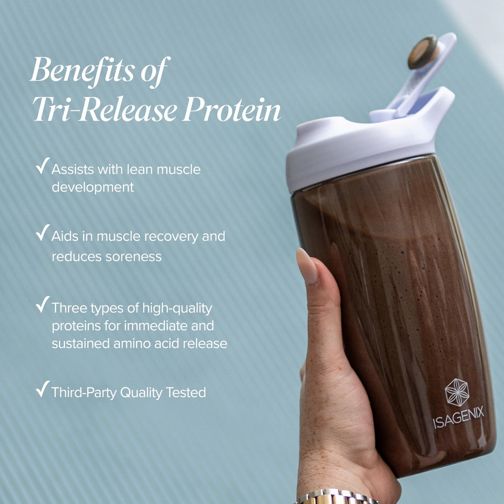 Isagenix Tri-Release Protein post-workout scene suggesting recovery and performance support