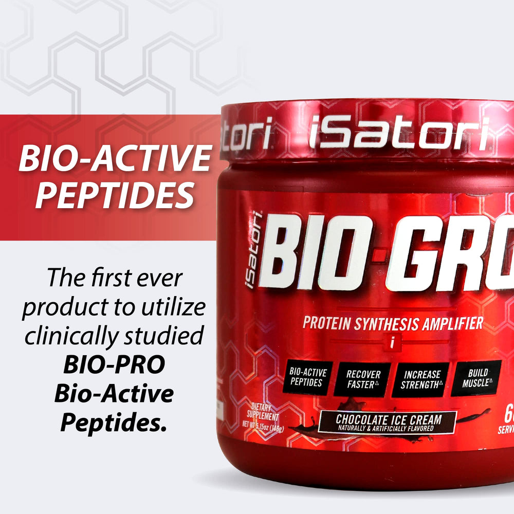 Isatori BIO-GRO shaken, smooth post-workout recovery drink.