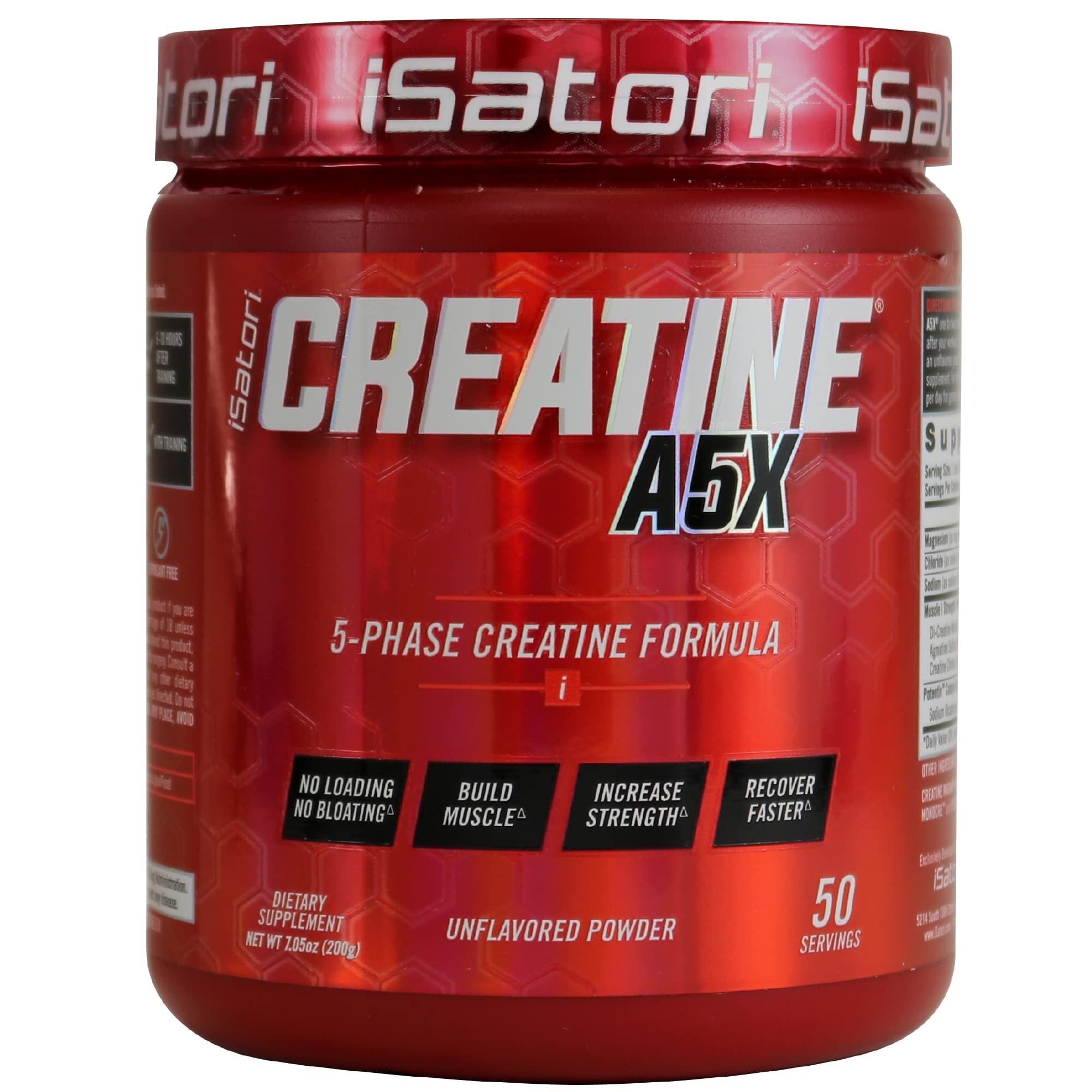 Bottle of iSatori Creatine A5X unflavored with 50 servings
