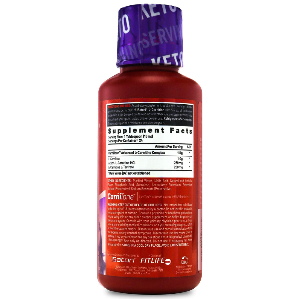 iSatori L-Carnitine 1500 bottle pour illustrates a 1 tablespoon serving for energy and focus.
