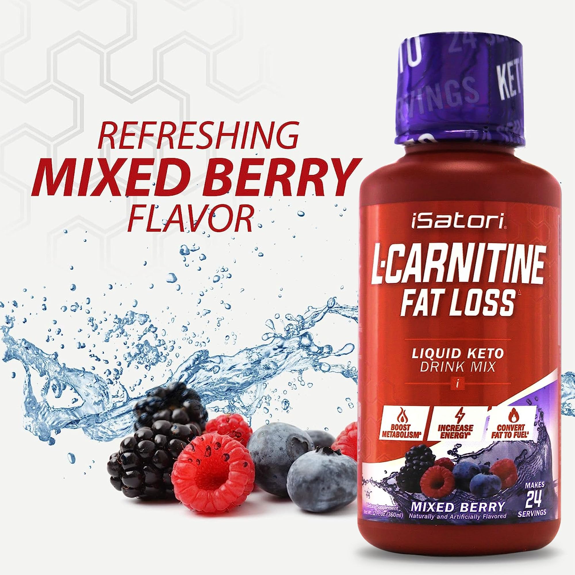 iSatori L-Carnitine 1500 mixed-berry-glass emphasizes delicious flavor alongside low calories.