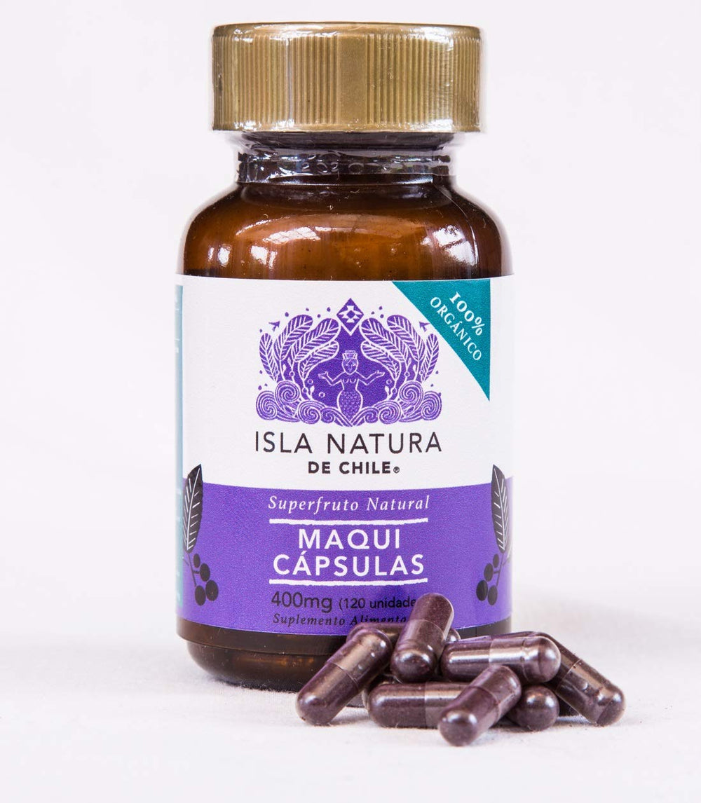 Isla Natura Chile Maqui capsules bottle label close-up
