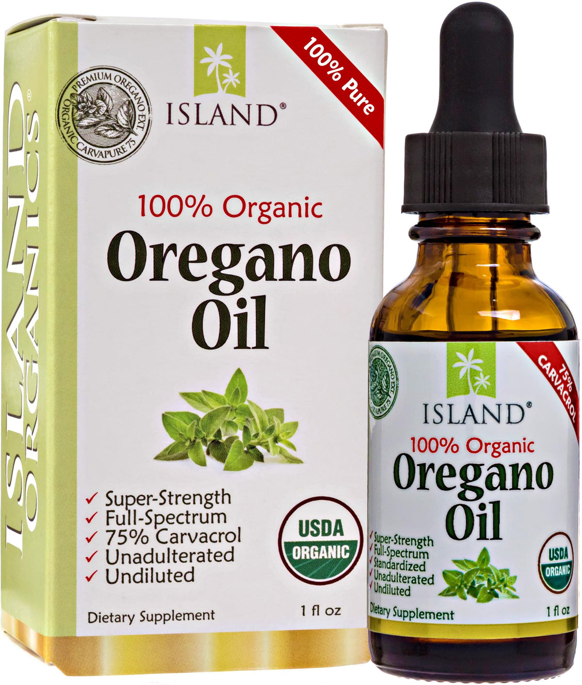 Island Nutrition oregano oil drops 1 oz front view