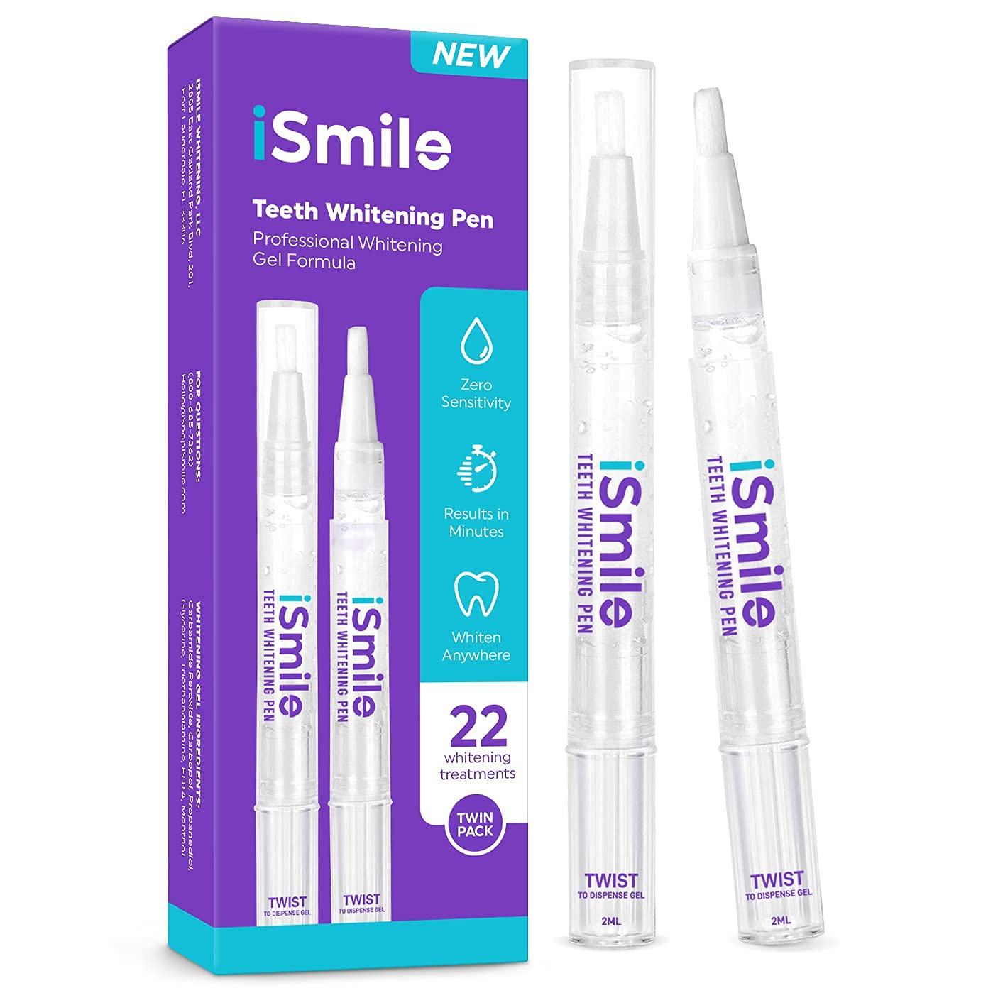 Front view of iSmile Teeth Whitening Pen 2ml, 2-pack