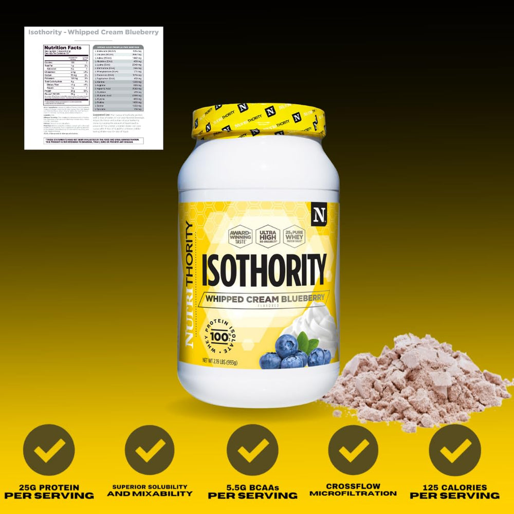 Athlete mixing Isothority whey protein isolate shake after workout