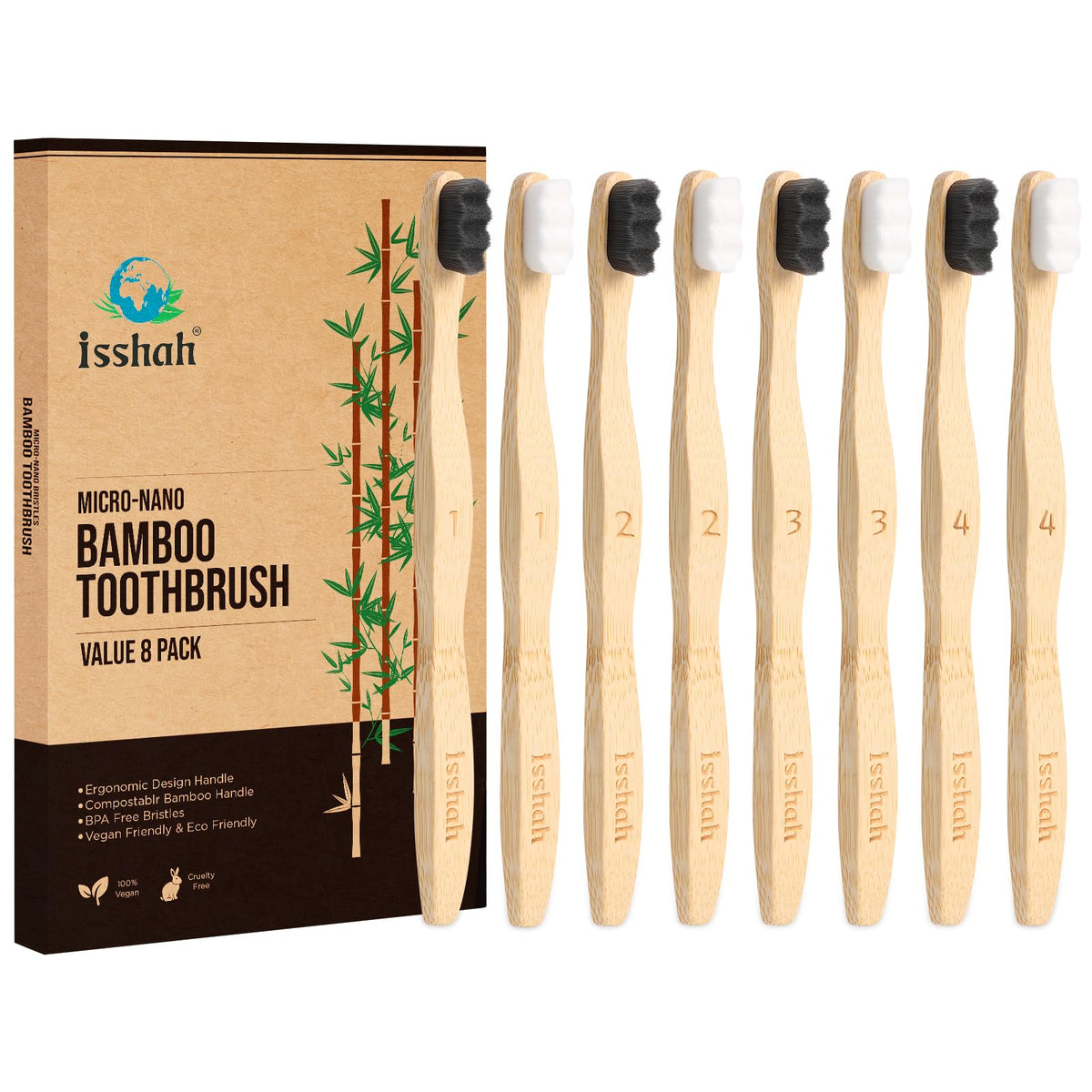 Isshah extra soft bamboo toothbrush head with 20,000 nano bristles – pack 8 concept image