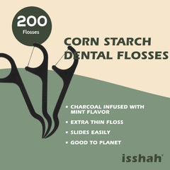 Close up of thin floss between teeth for cleaning