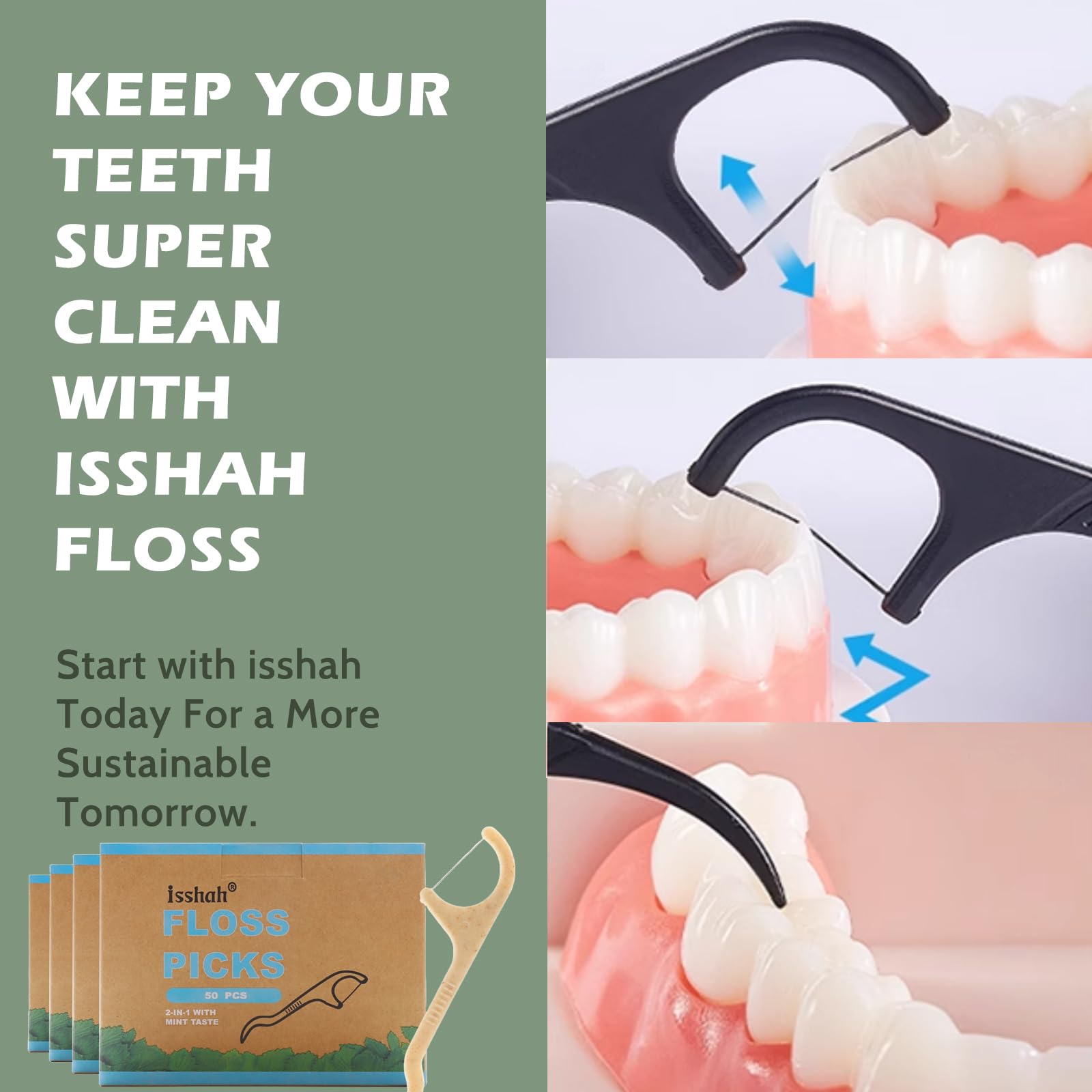 Compact travel-friendly Isshah floss picks packaging