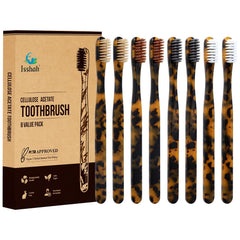 Isshah biodegradable eco-friendly cellulose acetate toothbrushes 8-count packaging