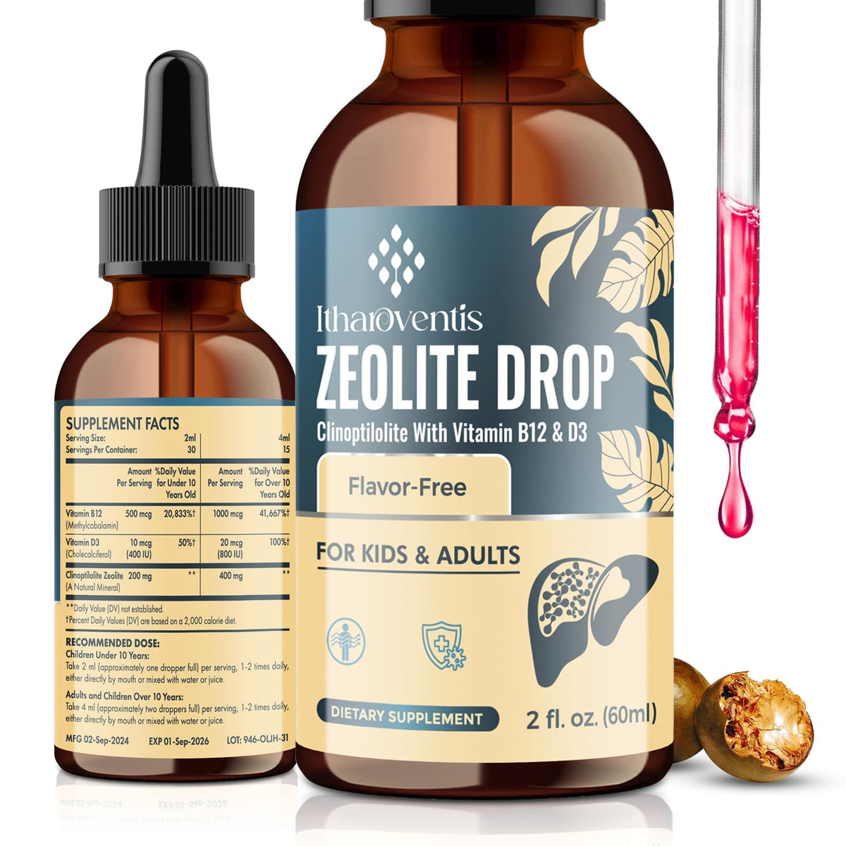 Itharoventis Zeolite Liquid Drops bottle front view, 2 Fl Oz