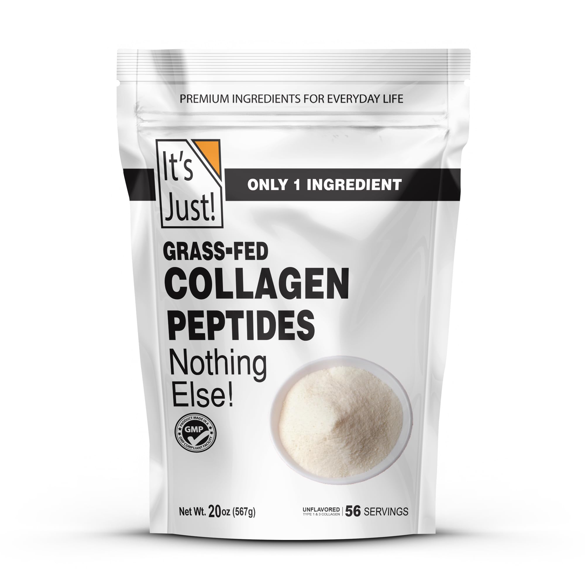 It's Just Collagen Peptides unflavored grass-fed 1.25 lb bag front view